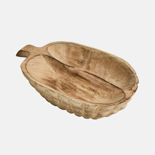 Loberon Schale Vinoros - Lebendige Holzmaserung - Geschnitztes Rautenmuster - Perfekt für Oliven, Antipasti & Snacks - Dekoration - Mangoholz, braun