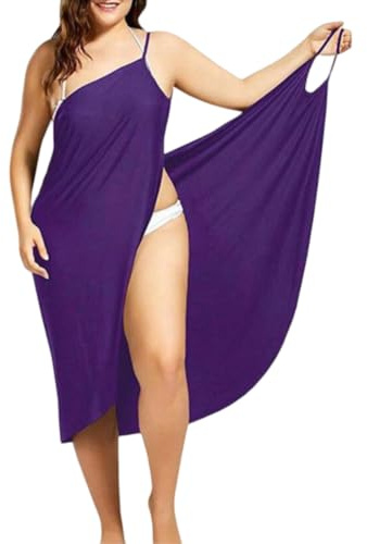 Fryloo Klänning för kvinnor Plus Size Strand Cover Up Klänning One Shoulder Wrap Maxi Dress, Mjukt Lätt Snabbtorkande Tyg För Stranden - Purple-5xl