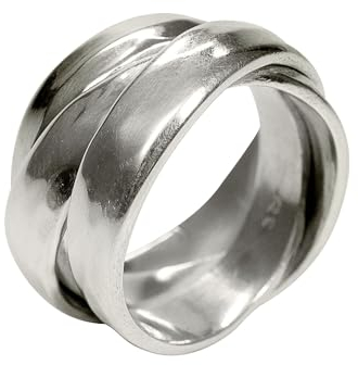 SILBERMOOS XL XXL Ringe in großen Größen Damenring Herrenring Partnerring dreifach gewickelt glänzend gehämmert handgeschmiedet Sterling Silber 925 Größen 64, 66, 68, 70, Größe:70