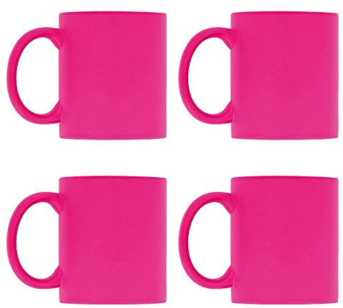 eBuyGB Pack of 4 Bright Fluorescent/Neon Mug for Tea and Coffee, Ceramic, Pink, 310ml