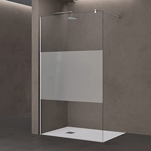 doporro Walk in Box Doccia 150x200cm Parete Fissa Doccia in Vetro Parzialmente Satinato di Spessore 8mm con Barra Stabilizzatrice Regolabile in Acciaio Inox Profilo Cromo Bremen01MS
