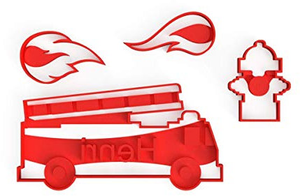 4er Set Keksausstecher Feuerwehr Flamme Feuer Feuerwehrmann Ausstecher mit eigenem Namen personalisiert Ausstechform individualisierbar aus Bio-Kunststoff Made in Germany