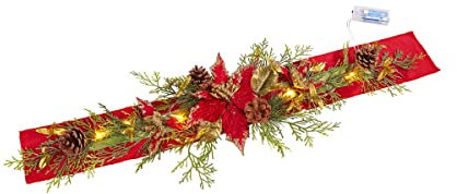 TRI LED-Weihnachtsläufer Christstern, Tischdecke Tischläufer mit Tannenzapfen Pinienzweigen Sterne & LEDs, Weihnachten Dekoration