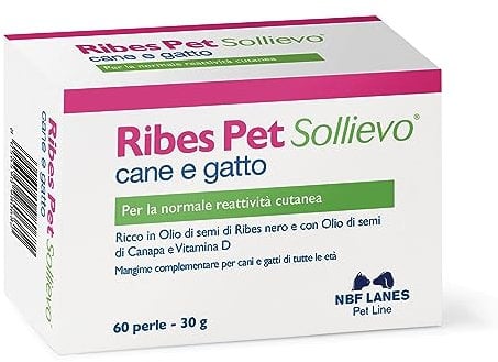 NBF Lanes | Ribes Pet Sollievo Cane e Gatto, 60 Perle Appetibili, per la Normale Reattività Cutanea