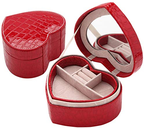 HQLCX Koreanische Hochzeit Herz Schmuck-Box Organizer Portable Leder-Ring-Armband-Ohrring-Anzeigen-Speicher-Geschenkbox-Liebe Schmuckkoffer