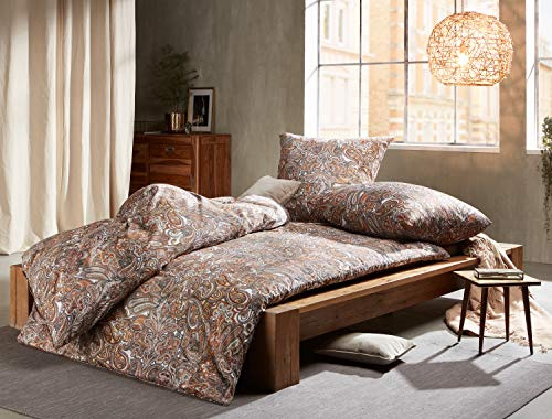Bettwaesche-mit-Stil Mako Satin Paisley Bettwäsche orientalisch Hellbraun/Caramel 240x220 + 2X 80x80 cm - 100% Baumwolle