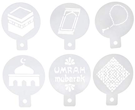 TOYANDONA Coffee Art Stencils Eid Mubarak Cookie Stencil Set Ramadan Coffee Flower Spray Stencils Cake Decorating DIY Mold 6pcs