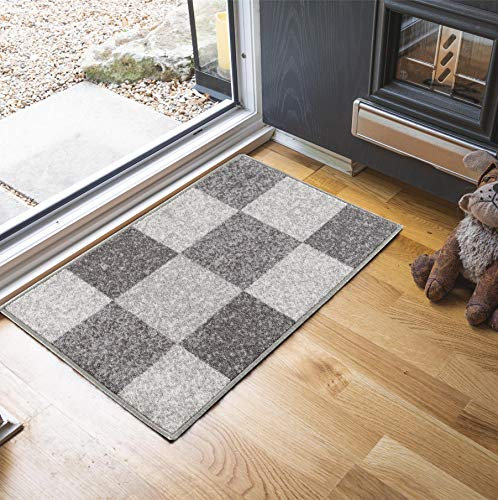 Washable Door Mat Kitchen Mats Non Slip Geometrical Design Hall Runner- Indoor Door Mat - Hallway-Passage Corridor Doormats - Floor Mat Grey-square 40x60 cm