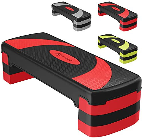 ACTIVE FOREVER Stepper für Übung 3-Stufen, Aerobic Stepper Board und 3 höhenverstellbar 10cm/15cm/20cm, rutschfeste Fitness Stepper Ausrüstung für Übung Workout Home Office, 78×30 cm (Schwarz Rot)
