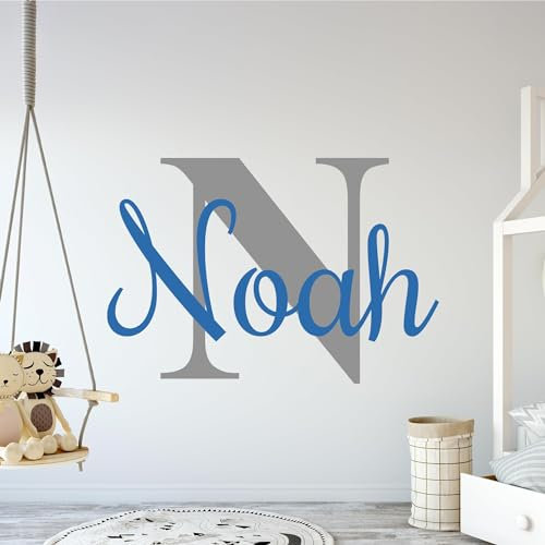 EGD Adesivi da parete personalizzati con caratteri multipli per neonata o ragazzo, nome e iniziale, decorazione da parete per cameretta dei bambini, diverse opzioni personalizzabili (nome e iniziale)
