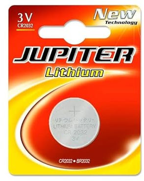 JUPITER Pila Boton Litio CR2032 3V BT Blister, Negro, Estandar