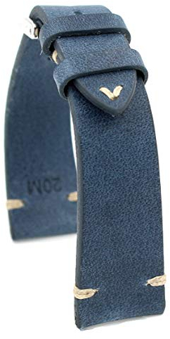 RIOS1931 Sagittarius Vintage Rindsleder Uhrenarmband handgemacht in Deutschland 20mm blau