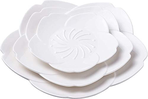 KKGUD Bonitos platos de cerámica para servir, platos con forma de flor de cerezo/juego de platos de vajilla de 3 piezas (blanco)