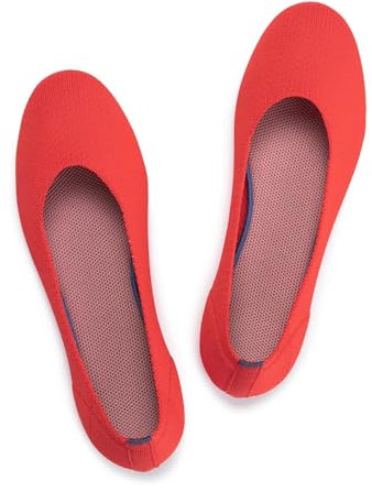 Frank Mully Women’s Ballet Flat Shoes Knit Dress Shoes Round Toe Slip On Ballerina Flats for Woman Low Wedge Comfort Soft, Bright Red, 8 UK