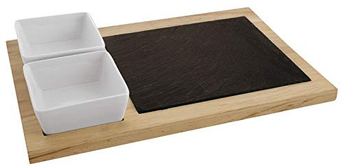 Paderno Tagliere Set 4 Pz Cm 35X23 Legno Ardesia Ceramica