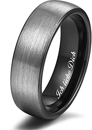 Zakk Ring Herren Damen Wolfram Verlobungsring Trauringe Ehering Partnerringe Gebürstet 6mm 8mm Schwarz Blau (Schwarz-6mm, 68 (21.6))