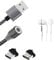 K-S-Trade Magnetic Charging Cable Sync Cable Data Cable + Earphones Compatible With OnePlus Nord 2 5G With USB Type C Connector And Micro USB Connector 2A Up To 480mbps