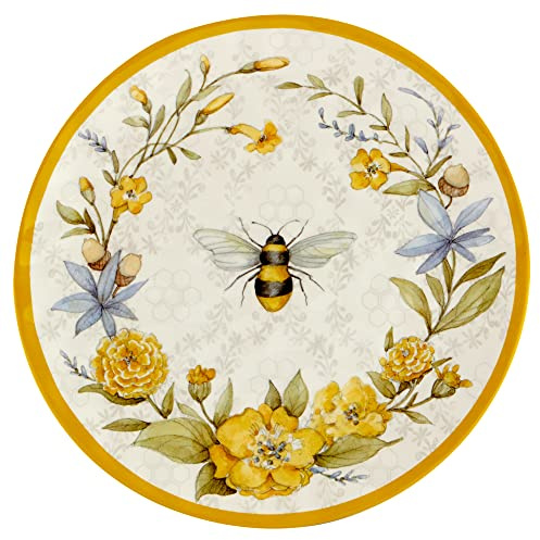 Certified International Bee Sweet 11 Melamine Dinner Plates, Set of 6, Shatterproof Outdoor Plates with Bee & Floral Design, Lightweight Cottagecore Dinnerware for Patio or Everyday Use