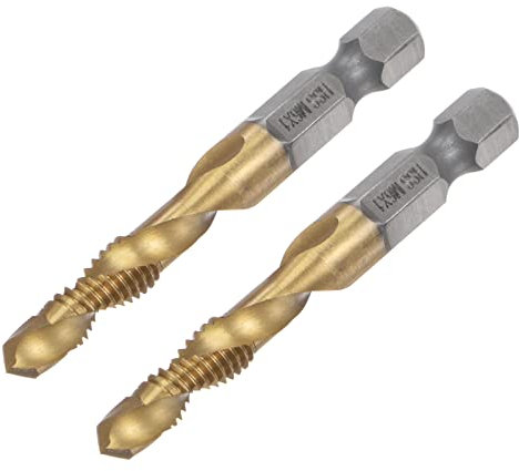 sourcing map Combination Drill and Tap Bit, 1/4 Hex Shank M6 x 1 Metric Titanium Coated High Speed Steel 4341 Spiral Flute Drilling Tapping Tool 2pcs