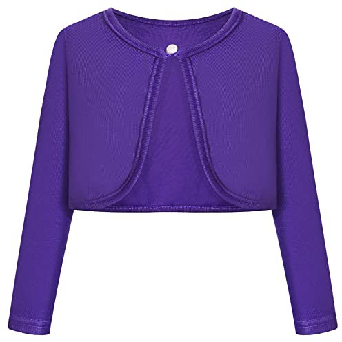 BONNY BILLY Cardigan Bambina Elegante Corto Cotone Bolero Coprispalle Ragazza Manica Lunga 7-8 Anni Viola Scuro