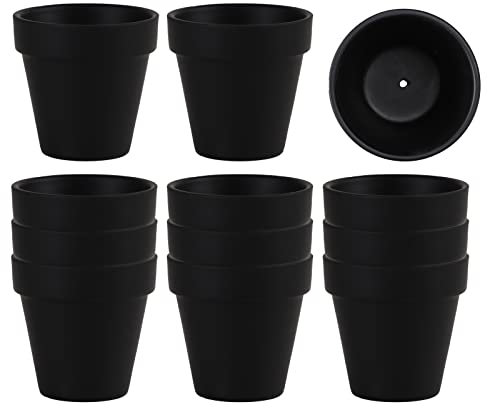 Lot de 12 petits pots en argile noire avec trous de drainage, pot de fleurs en terre cuite de 6,3 cm, pot de fleurs en céramique pour plantes d'intérieur et d'extérieur, artisanat, cadeaux de mariage