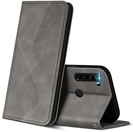 ZONNAVI Hülle für Xiaomi Redmi Note 8, PU Leder Handyhülle mit Kartenfächer und Standfunktion, Lederhülle Flip Wallet Case Schutzhülle für Redmi Note 8 (Grau)
