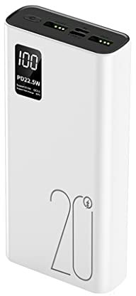 XCC 22.5W Super Fast Charge Grande capacità Power Bank 20000mAh Display Digitale Mobile Power Bank (Color : White)
