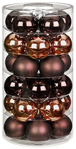Inge Glas Weihnachtskugeln | Schöne Christbaumkugeln aus Glas | 30 Kugen in Dose | Christbaumschmuck Weihnachtsbaumschmuck Weihnachtsbaumkugeln (Cognac Diamond | braun)