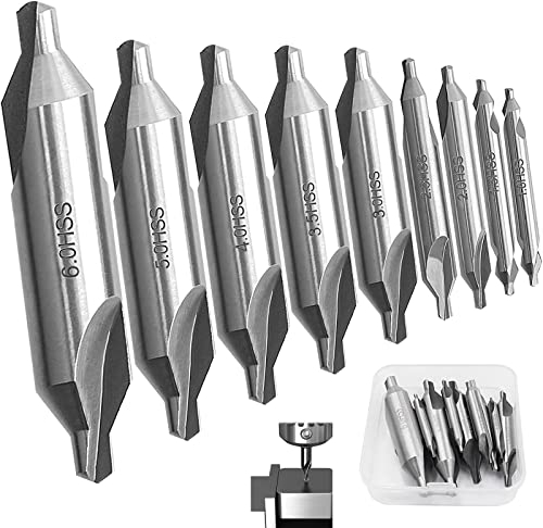 cersaty® Lot de 9 forets de centrage HSS 1,5/2/2,5/3/3,15/3,5/4/5/6 mm pour métal, alliage, cuivre, fer, coupe rapide et perçage de précision