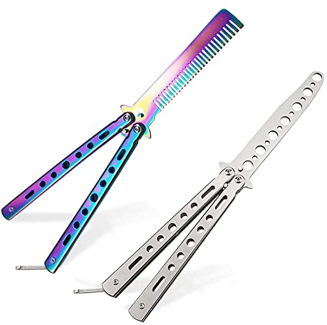 Dfuqanb 2 Stück Butterfly Trainer, Rainbow Butterfly Messer, Balisong Trainingsmesser, Butterfly Knife Trainer, Balisong Trainer, Butterfly Trainingsmesser, übt Flipping-Tricks für Anfänger