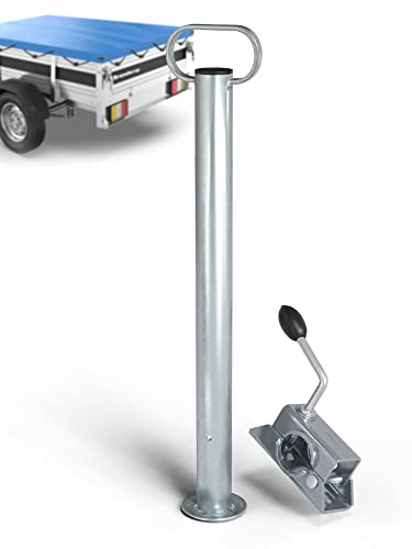 Tarpofix® Anhänger Stützen Set 600mm inkl. Klemmhalter (300kg Stützlast) | Anhängerstützen mit Halterung aus verzinktem Stahl | Strapazierfähige Ø 48mm Hänger Abstellstütze | Stützfuß + Klemmschelles