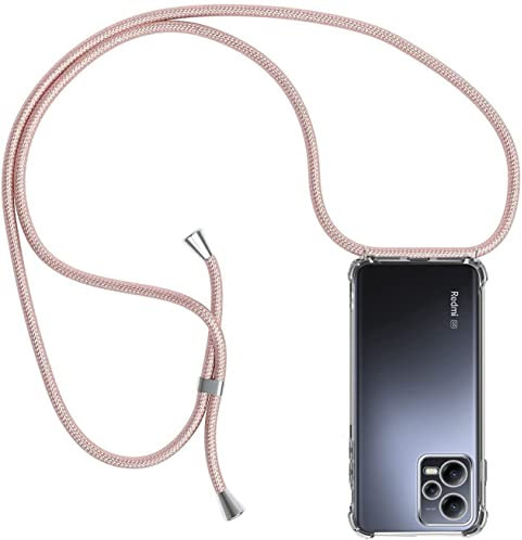 ZYIMOU Handyhülle für Xiaomi Poco X5 5G / Xiaomi Redmi Note 12 5G Hülle mit Band, Handykette Hülle mit Kette Schutzhülle Kordel zum Umhängen Transparent Weich TPU Silikon Bumper, Rosé Gold