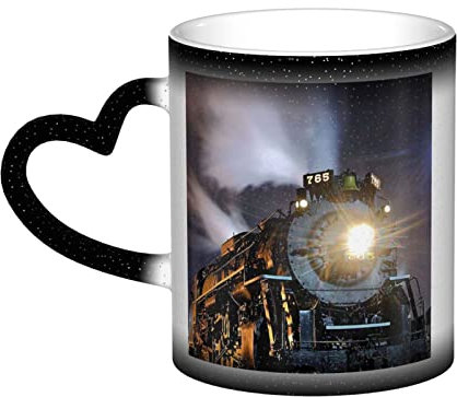 BVMPRS Dampflok Tasse mit herzförmigem Griff, Keramik, wärmeempfindliche Farbwechsel-Tasse – perfekt für Tee, Kaffee und mehr