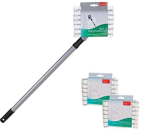Novaliv Fliesenreiniger Bad Wand mit Teleskopstiel inkl 3X Mikrofaser Bezug Fliesenwischer Badwischer Fliesenputzer Bad