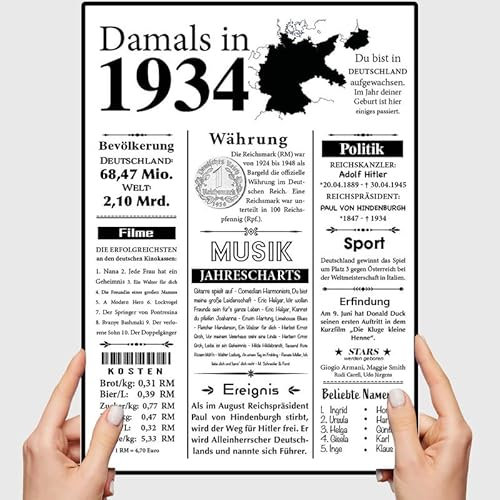VP-DSGN Geburtstag - 1934 - Bild Plakat Zeitungsartikel Fakten zum Jahrgang - Deko Geschenkideen zum Geburtstag, Mann Frau - damals in - Poster