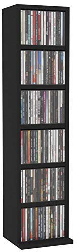 Homgoday CD Cabinet with 6 Compartments, Engineered Wood CD Tower CD Storage Cabinet, DVD Storage Cabinet, CD and DVD Shelf for Living Room, Bedroom, Office