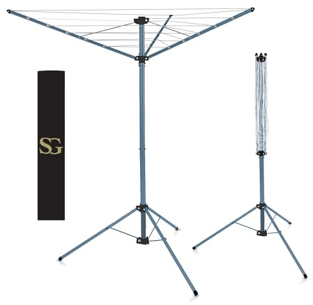 SG Traders 18m Freestanding Camping Airer, Rotary Washing Line Heavy Duty Large Clothes Foldable Free Rotating Airer Dryer Garden use, Easy to Open and Close along with Stable Legs, Silver (18m)