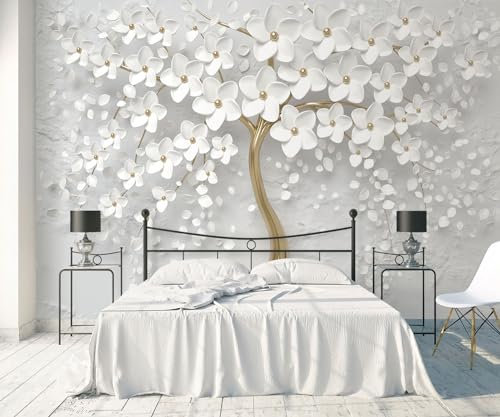 songqians Papier Peint 3D Peinture Murale 430x300cm Relief Floral Blanc Papier Peint Panoramique Tapisserie Murales Salon Chambre