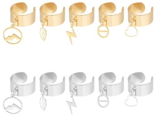 UNICRAFTALE Bague en Acier Inoxydable pour Femme avec Breloques Étoile de Lune - Anneaux Réglables à Manchette Ouverte 2 Couleurs pour Cadeaux