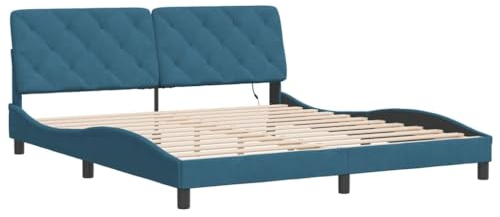 vidaXL Bettgestell, Bett mit LED ohne Matratze, Bettrahmen mit Lattenrost für Schlafzimmer, Doppelbett SchlafzimmerBettgestell Blau 180x200cm Samt