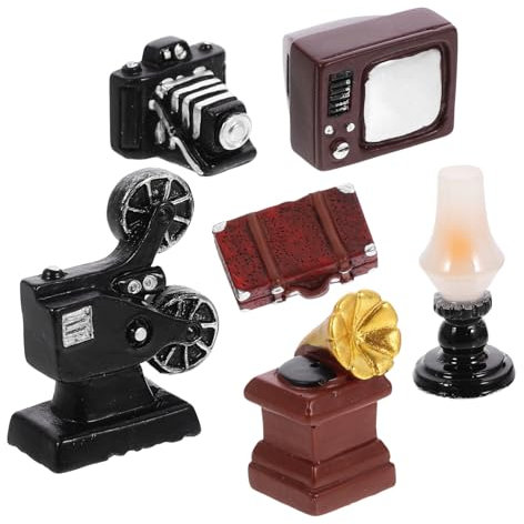 Vaguelly Electrodoméstico Retro para Casa De Muñecas De Televisor Simulado Mini Maleta Vintage Adorno De Paisaje Miniatura Accesorio Decorativo para Fotografía 6 Piezas