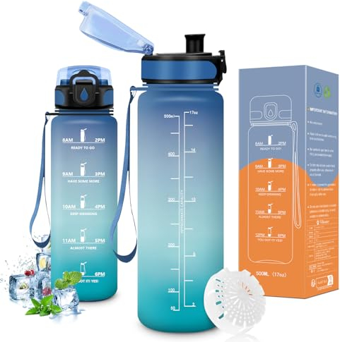 Vikaster Bouteille d'eau, Gourde 0.5l, sans BPA, Étanche & Réutilisable, Convient Pour la Gym, Yoga, Camping, Sport, Gourde Randonnée, B-bleu Vert