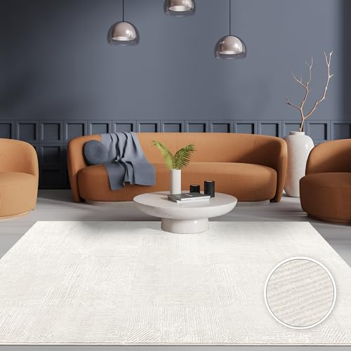 Paco Home Teppich Wohnzimmer Schlafzimmer Kurzflor Skandinavisch Boho Geometrisch Abstrakte Muster weich 3D Effekt Modern Elegant Creme, Grösse:120x170 cm