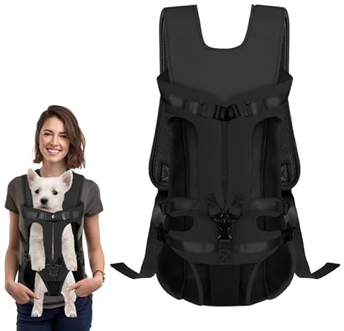Sac à dos de transport avant pour chien avec coussinet doux - Facile à mettre - Pour chiot de petite et moyenne taille - Facile à mettre - Mains libres - Pour cyclisme, randonnée (noir, taille XL)