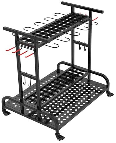 tonchean Garden Tool Tower Storage Rack with Wheels 360° Rotating Garden Tool Storage Organizer Trolley Shelf Heavy Duty Lawn Tool Holder Rolling Tool Cart for Garage Shed Workshop Patios