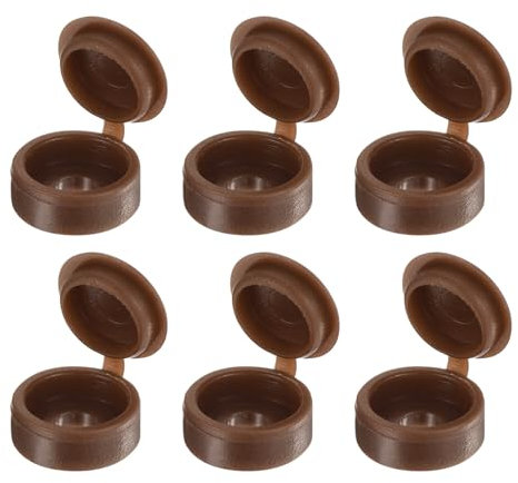 sourcing map 150pcs Screw Cover Caps, 3mm Plastic Hinged Screw Caps Fold Screw Snap Covers for Covering Screw Head (Dark Brown)