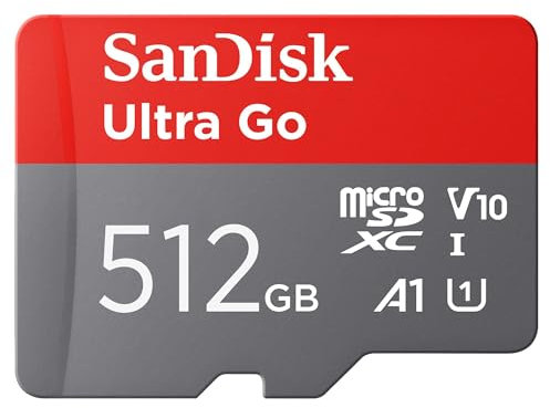 SanDisk 512GB Ultra Go scheda microSDXC + adattatore SD (per smartphones e Tablet Android, UHS-I, fino a 150 MB/s, Full HD Video, V10, con prestazioni app A1, Class 10, U1) per Amazon