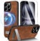 X-level for iPhone 16 Pro Case for Magsafe, PU Leather Case with Screen Protector, Adjustable Stand, Shockproof Anti-Slip Anti-Fingerprint Magnetic Phone Case for iPhone 16 Pro, Brown