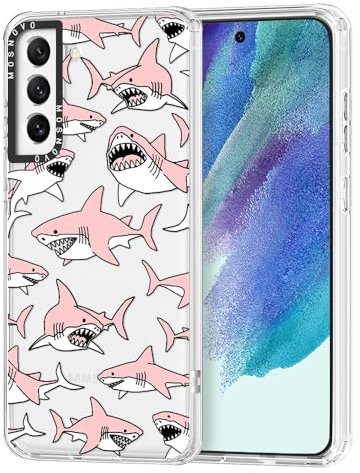MOSNOVO Coque pour Samsung Galaxy S21 FE - Housse Fine Transparente Antichoc en TPU + PC [Protection Contre Les Chutes de 2 m/Anti-Pelage] - Requins Roses