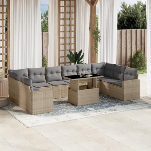 Tidyard 11-TLG.Garten-Sofagarnitur mit Kissen Lounge Set Garten Sofa Gartenmöbel Set Sitzgruppe Terrassenmöbel Gartenlounge Set Gartengarnitur Couch-Set für Garten Terrasse Balkon Poly Rattan